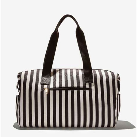 Alice + Olivia Duffle Bag Black and White Positano Stripe Weekender Tote - Picture 1 of 15